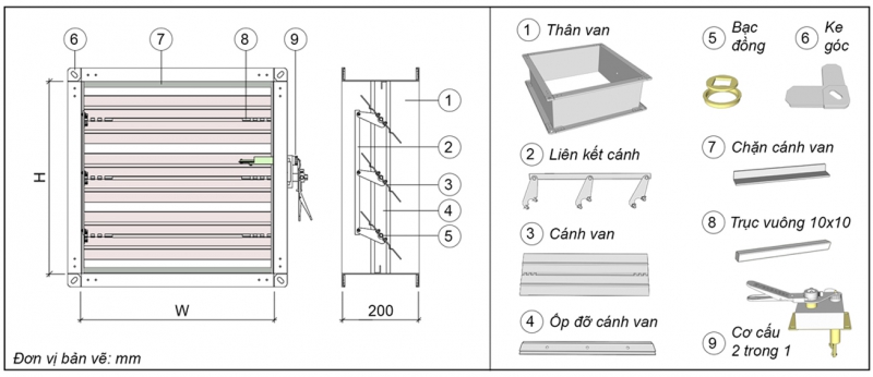 VAN GIÓ ĐIỀU CHỈNH LƯU LƯỢNG - TAY GẠT + CẦU CHÌ